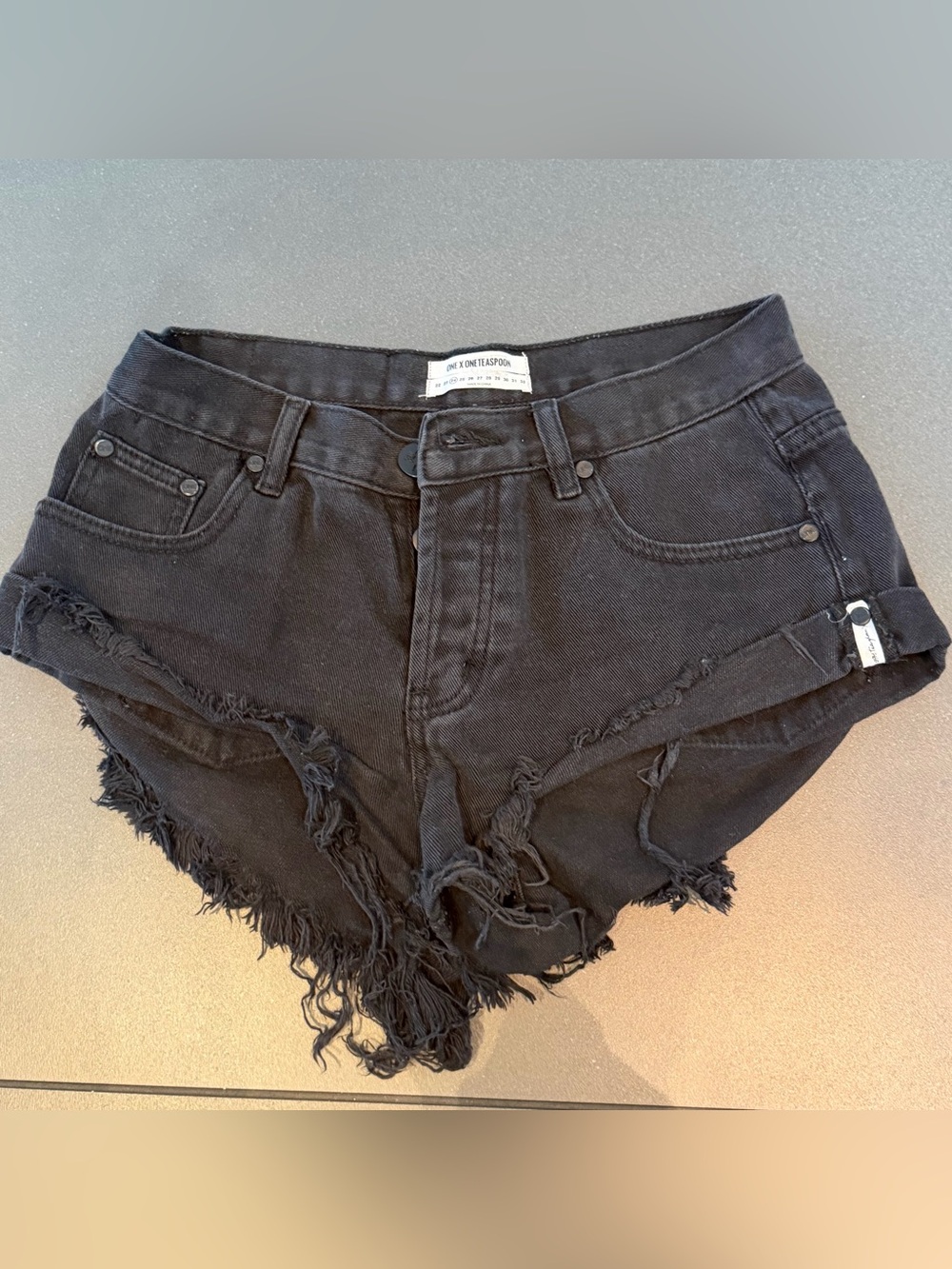 One Teaspoon Black Distressed Frayed Denim Cutoff Shorts